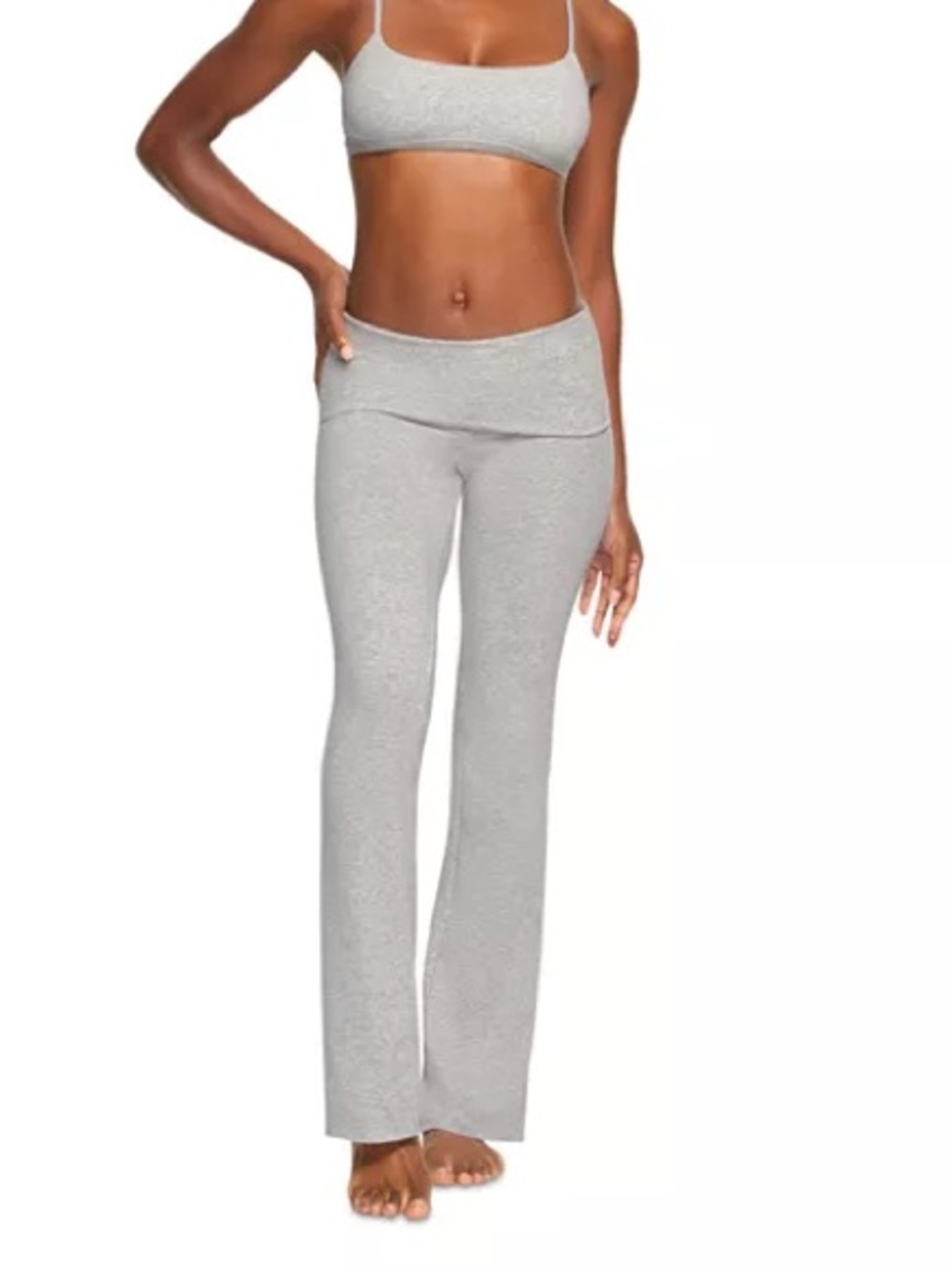 Skims Cotton Jersey Foldover Waist Pants in Heather Gray - Size Medium